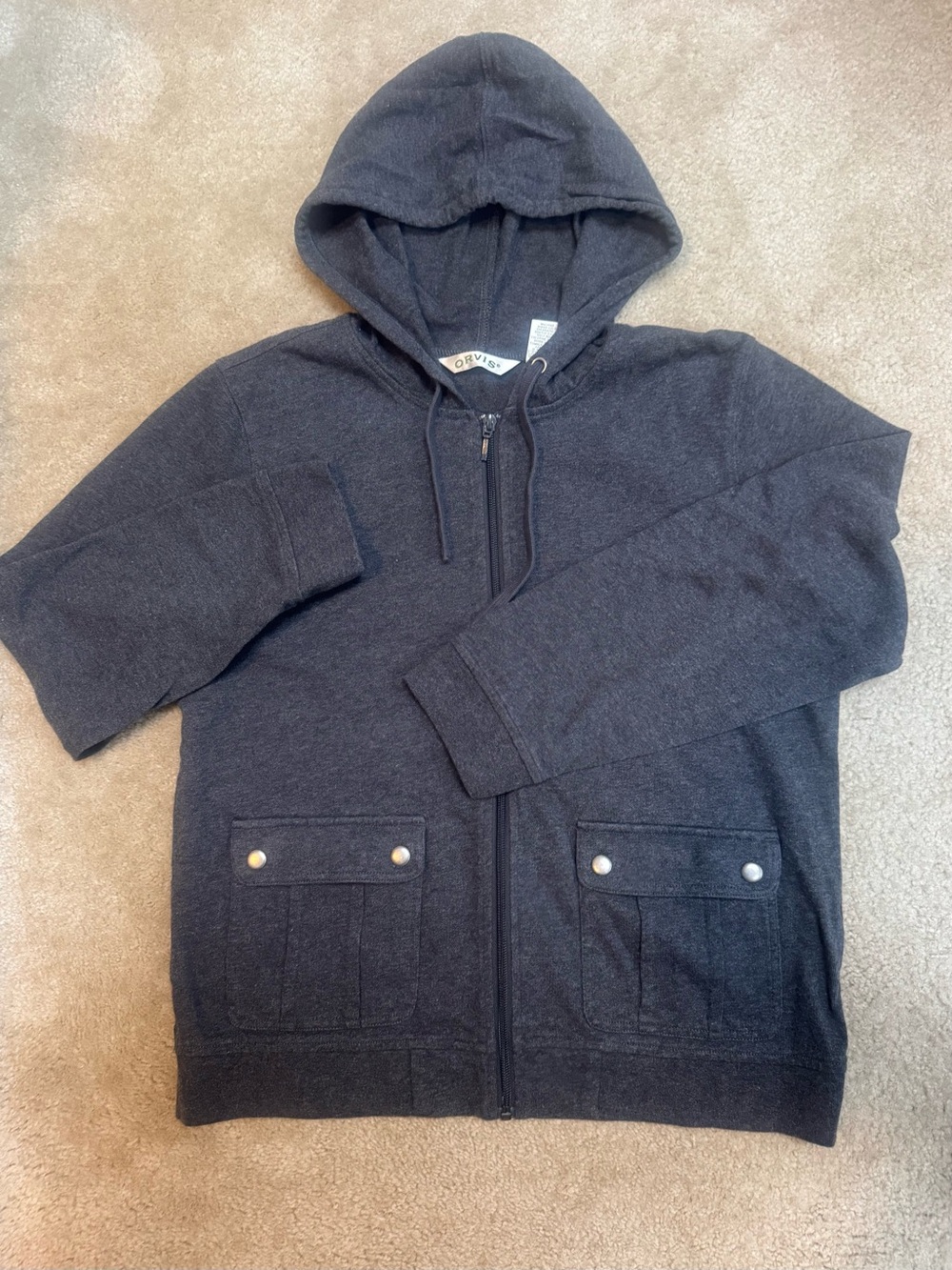 Orvis Women’s Sz M Charcoal Hooded Zip-Up Cotton Jacket.
